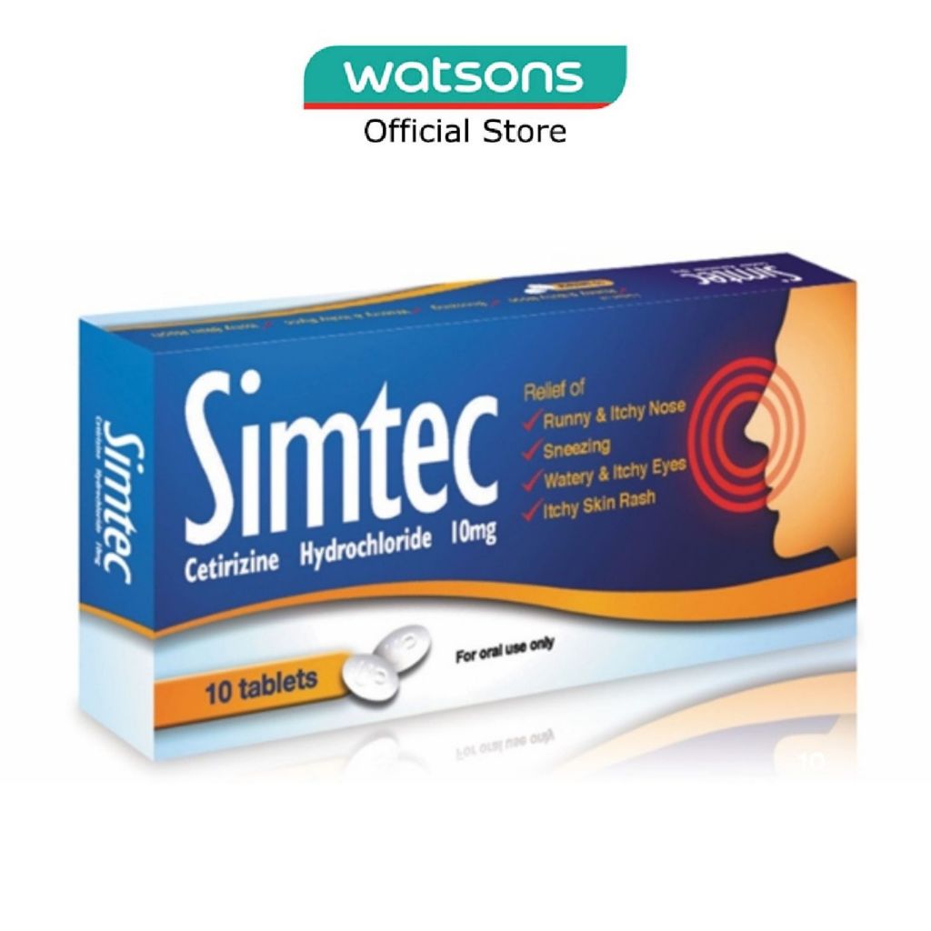 SIMTEC Cetirizine 10Mg (Relief Cold And Allergy Symptoms) Tablet 10s ...