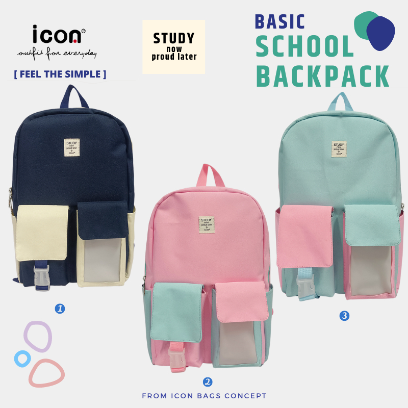 Icon Backpack in 3 colors with 2 front Pocket in Polyester Simple Light ...