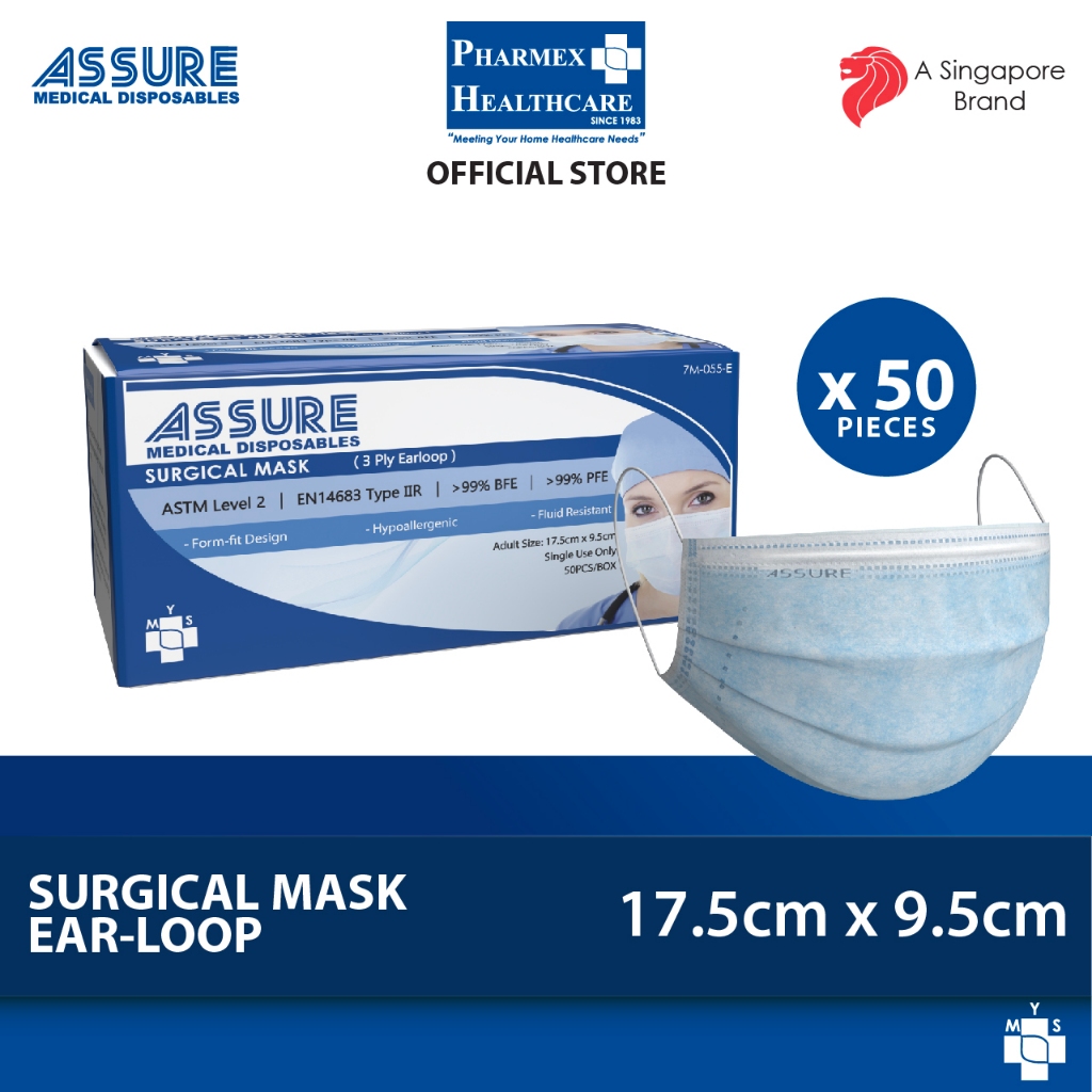ASSURE Surgical Face Mask 3-Ply With Ear- Loop 50'S/Box | Shopee Singapore