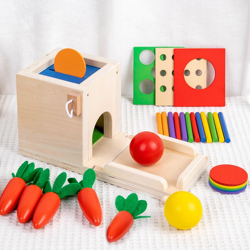 Montessori Toys for 1 2 Year Old, 4 in 1 Wooden Toy Box Includes Object ...