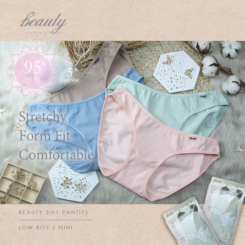 Beauty Lingerie Y31008 3in1 Panties 95 Cotton 5 Elastane Underwear Low Rise Mini Comfortable