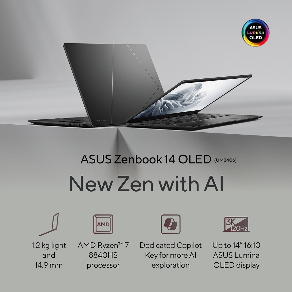 ASUS Zenbook 14 OLED UM3406HA-QD036W 14" AI Laptop (AMD Ryzen 7 8840HS ...