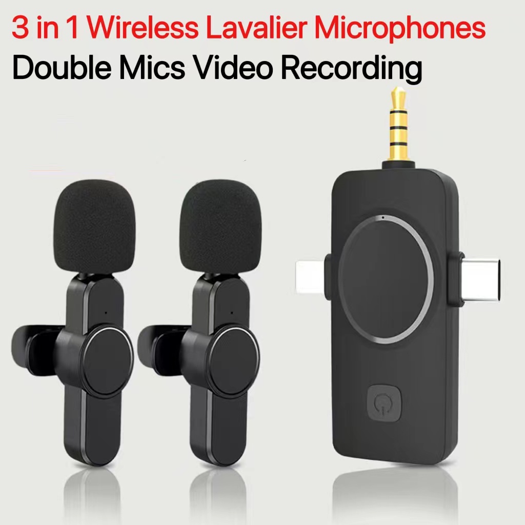 3 in 1 Mini Microphone Wireless Lavalier Microphones for iPhone,Android