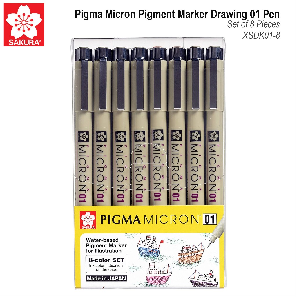SAKURA Pigma Micron Pigment Marker Drawing 01 Pen XSDK01-8 Set of 8 ...