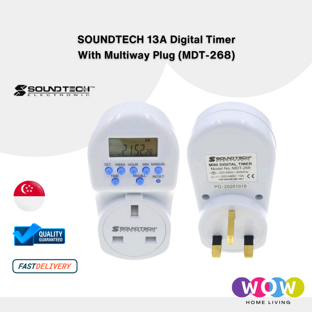 SOUNDTECH 13A Digital Timer W/Multiway Plug MDT-269 | Shopee Singapore