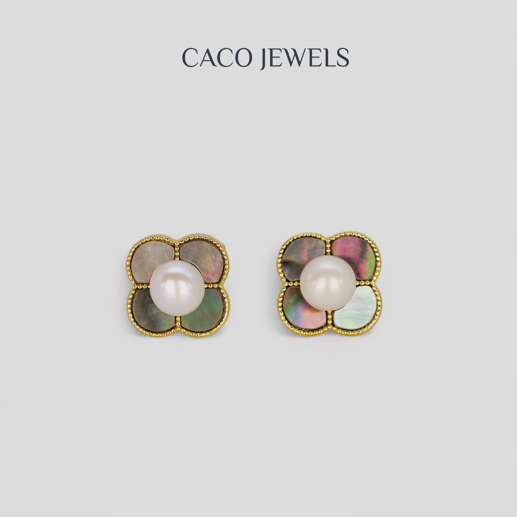 CACO 3A Premium Grade Freshwater Pearl Clover Stud Earrings 14K Gold ...