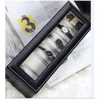 Inner Grey 6 Slots Glass Top PVC Watch Box Storage Case Watch Box ...