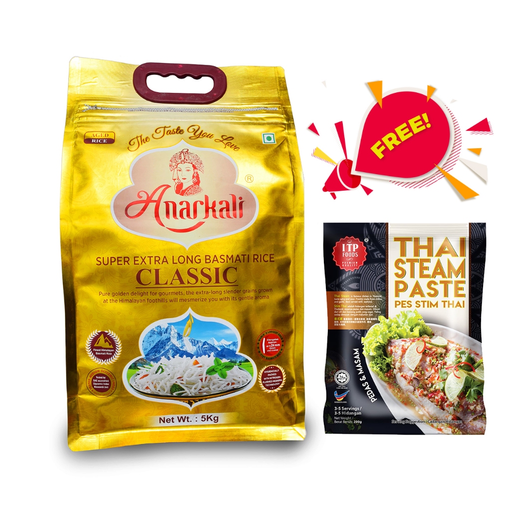Anarkali Extra Long Classic Basmati Rice Medium GI Rice 5 KG | Shopee ...