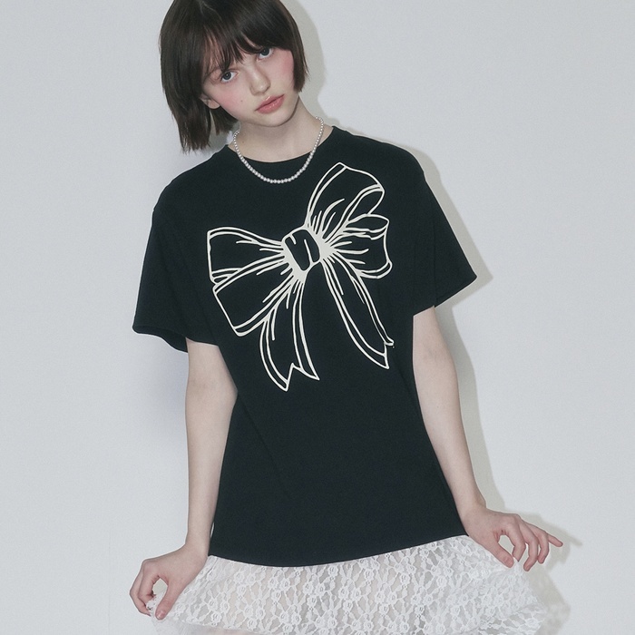 RONRON BIG RIBBON LINE T SHIRT | Shopee Singapore