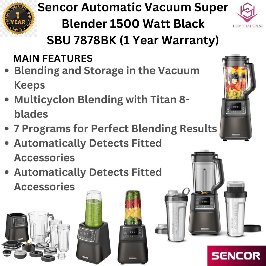 Sencor 1500W Automatic Vacuum Super Blender Black | SBU 7878BK | 8 ...