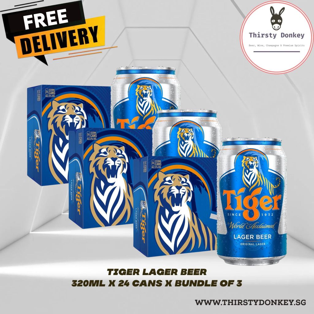 Tiger Lager Beer - 320ml x 24 Cans (Bundle of 3) + Free 1 Tiger Draught ...