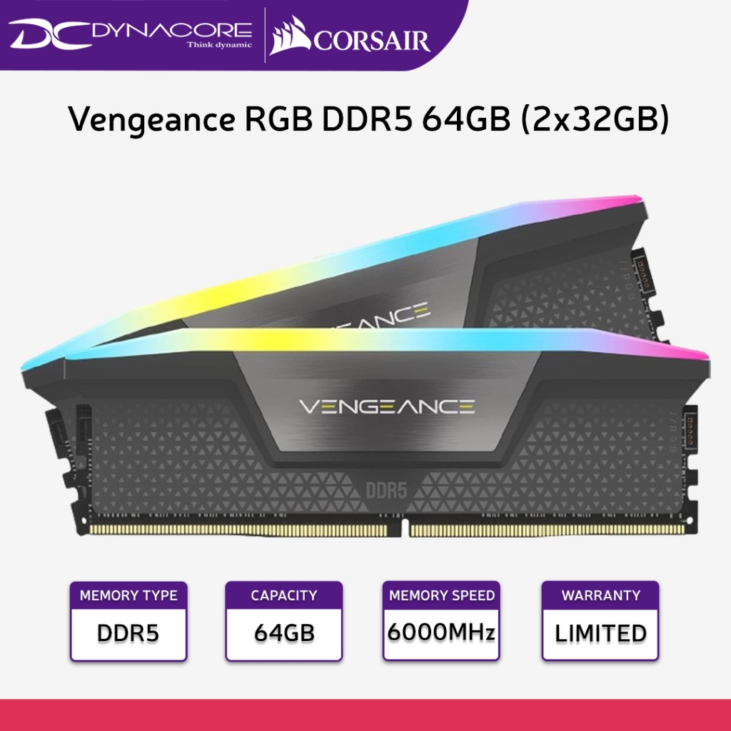 Corsair VENGEANCE RGB 64GB (2x32GB) DDR5 DRAM 6000MHz CL40 AMD EXPO ...