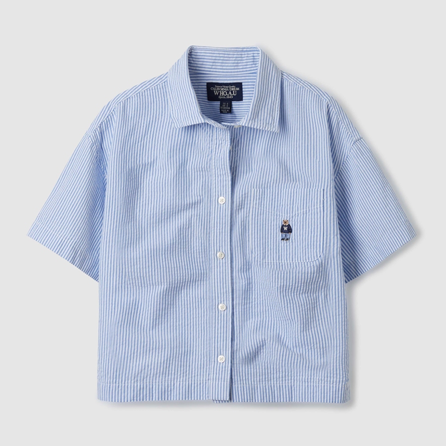 WHO.A.U] Steve Seersucker Crop Shirts(Set-up) | WHYWE2524F
