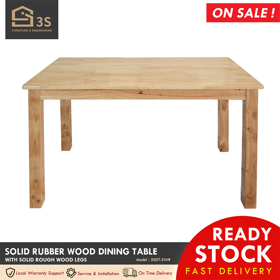[3S FURNITURE] Rustic and Simple Solid Rubber Wood Dining Table (1Yr ...