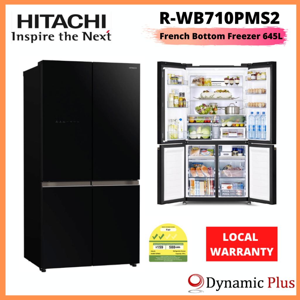Hitachi RWB710PMS2 French Bottom Inverter Refrigerator 4Doors 645