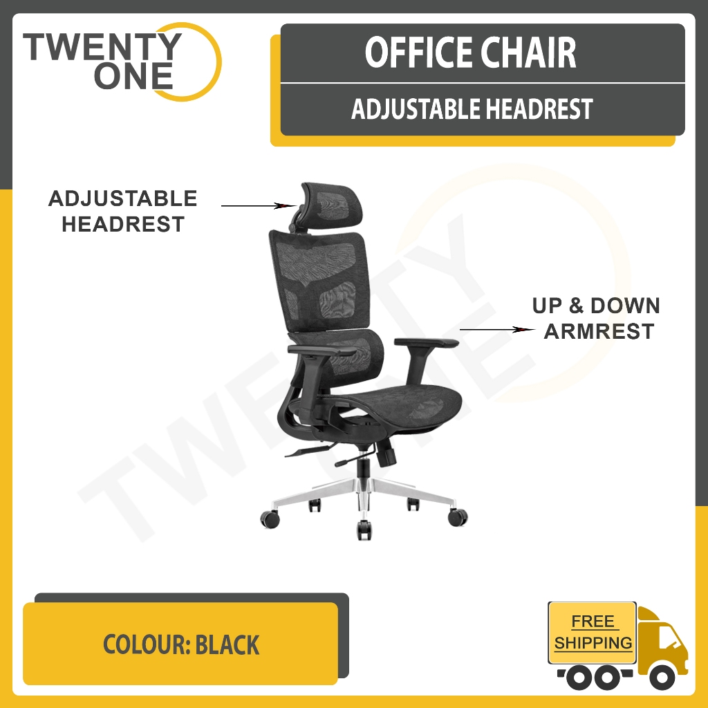 ERIC OFFICE CHAIR WITH ADJUSTABLE HEADREST (MESH BACK AND CUTTING FOAM ...