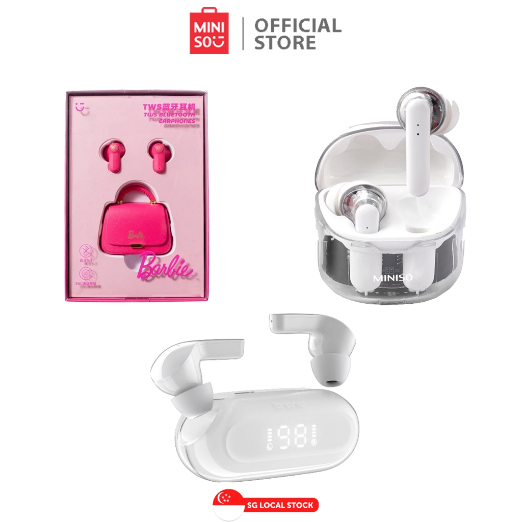 MINISO TWS Wireless Earphones (Barbie Bag Style/ Transparent Case White