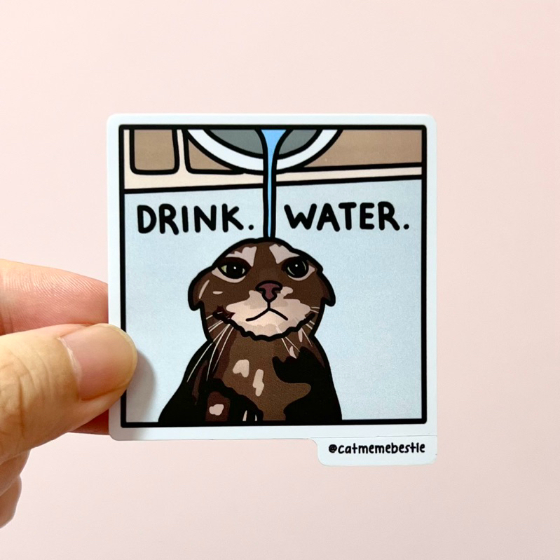 (SG) Corporate Humor Cat Meme Sticker Drink Water Waterproof Vinyl ...