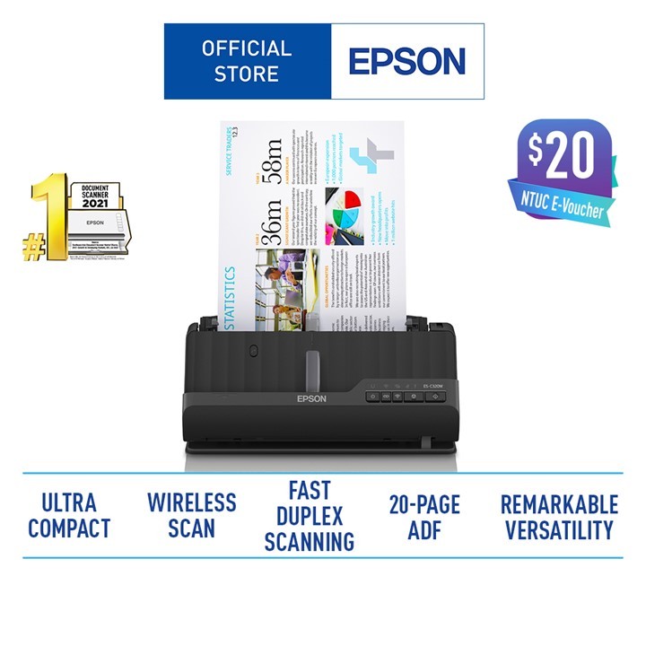 Epson WorkForce ESC320W Wireless Compact Desktop Document Scanner with