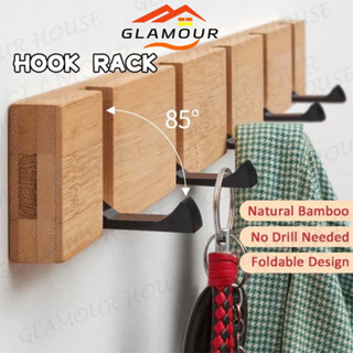 SG 6 Hooks Wall Hooks Wooden Wall Hanger Door Hanger Behind Door Free Punching Invisible Folding Clothes Hook