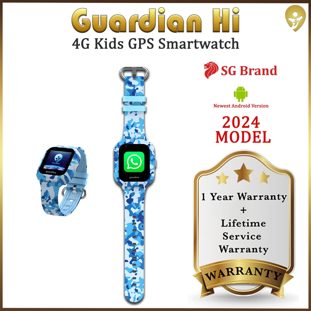 WHATSAPP Model Guardian Hi 4G Kids GPS Smart Watch Singapore Brand 2024 Camo Series Blue