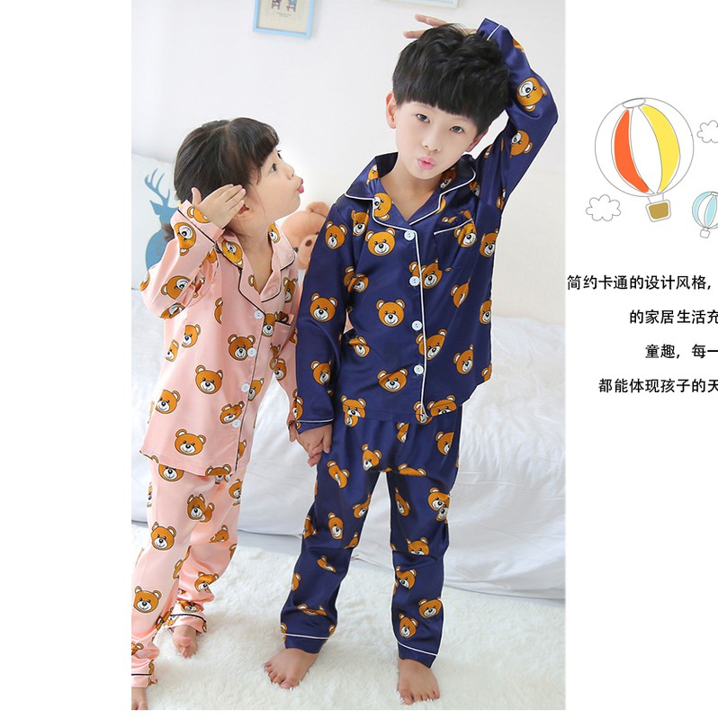 Ice Silk Family Couple Pyjamas Set Big Kids Pyjamas Children Boys