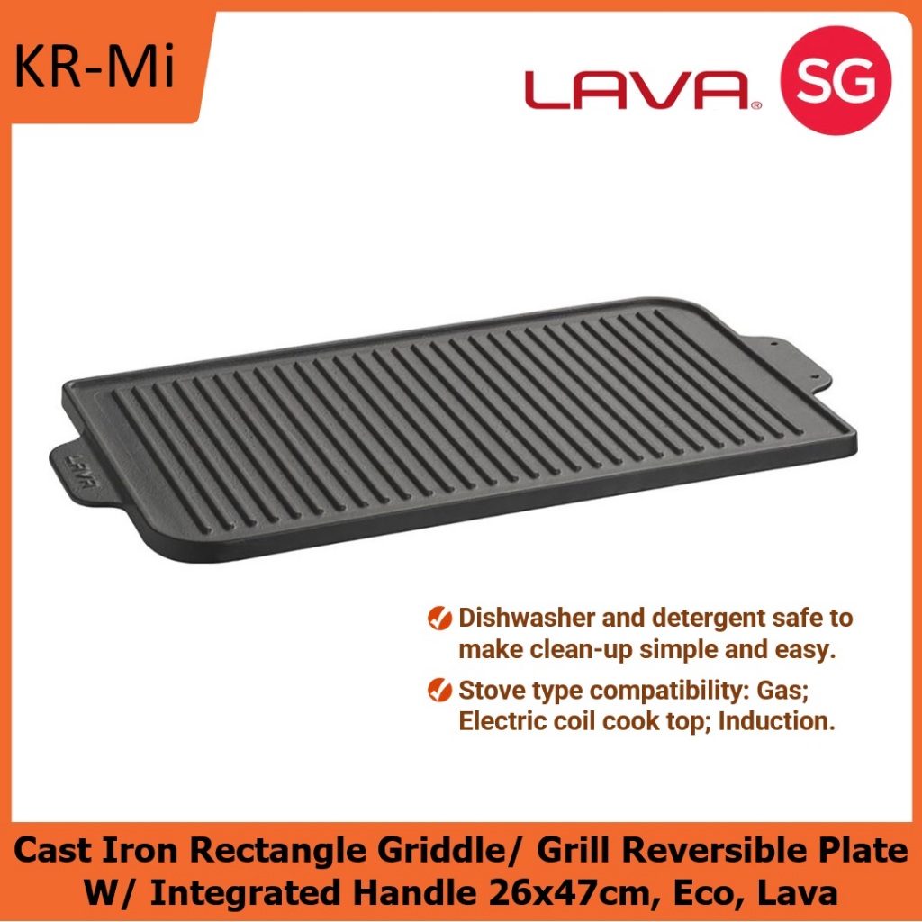 LAVA ECO CAST IRON RECTANGLE GRIDDLE/ GRILL REVERSIBLE PLATE W ...