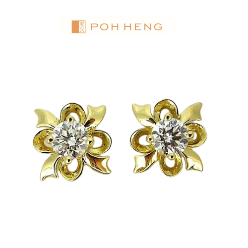 Poh Heng Jewellery 18K Diamond Earrings in Yellow Gold Shopee Singapore