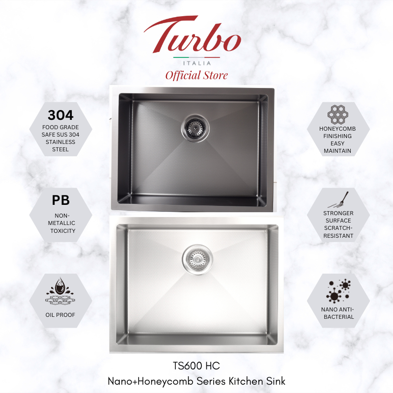 Turbo Italia TS600SS/BK Honeycomb SUS304 Stainless Steel Kitchen Sink ...