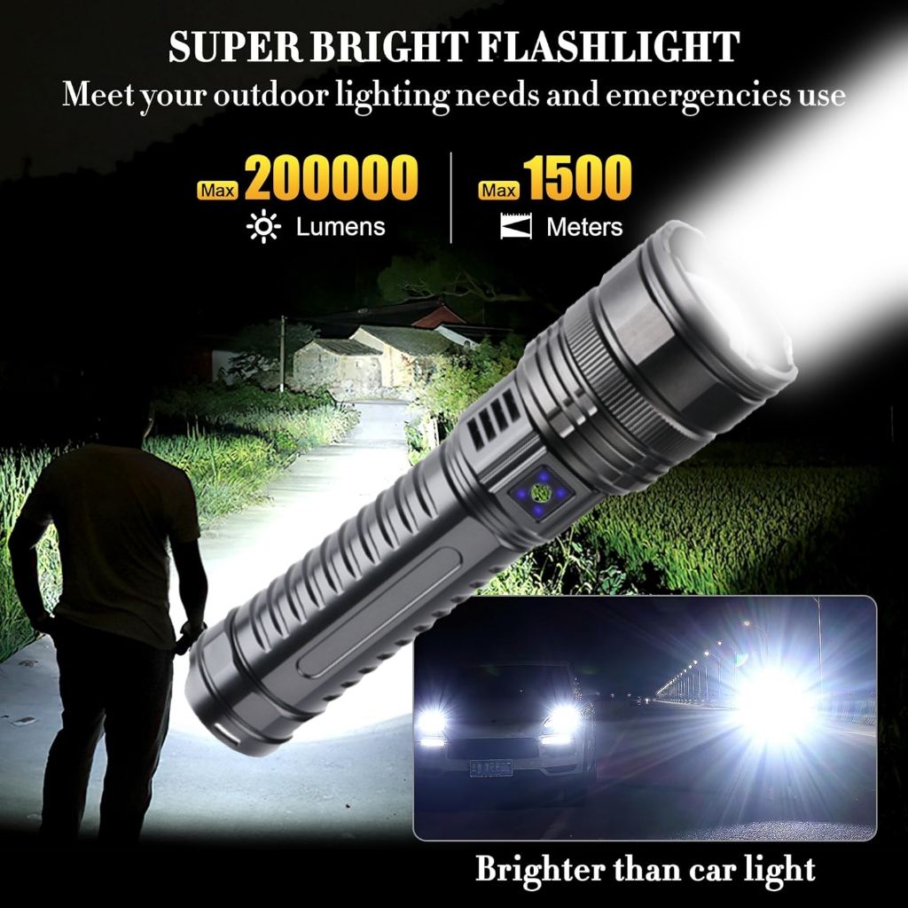 NEW XHP299 High Powerful LED Flashlights Type-C Reachargeable White ...