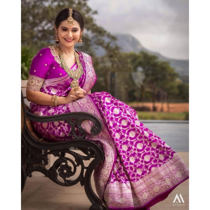 SF-Pink color Soft Lichi Silk saree - New In - Indian