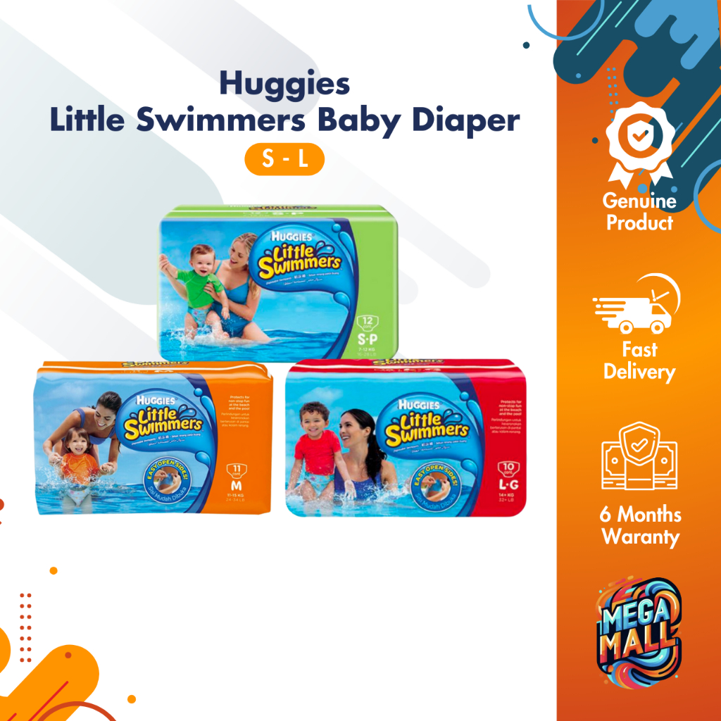 Huggies Little Swimmers Diapers S12/M11/L10 - Swim Pants, Soft ...