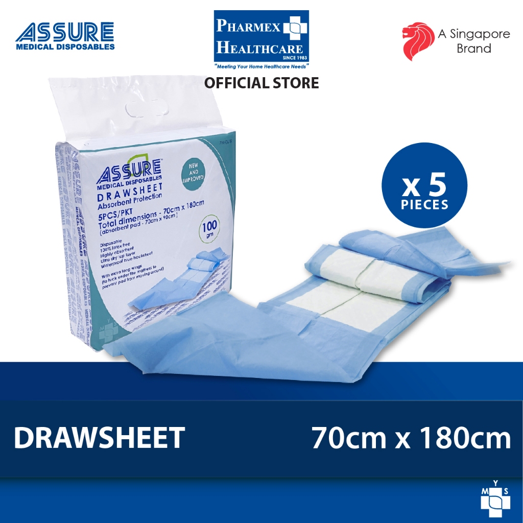 ASSURE Drawsheet 70cm x 180cm With Pad (70cm x 90cm 100gsm Fluff) 5'S ...