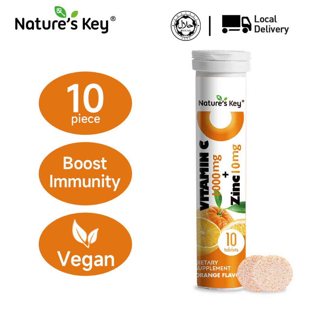 Nature's Key Halal 1000mg Vitamin C + 10mg Zinc Effervescent Immunity ...