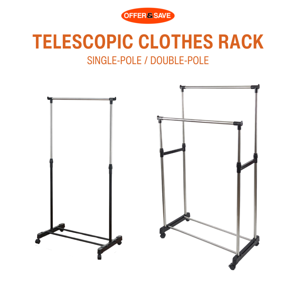 ONS Single & Double Pole Telescopic Clothes Rack | Shopee Singapore