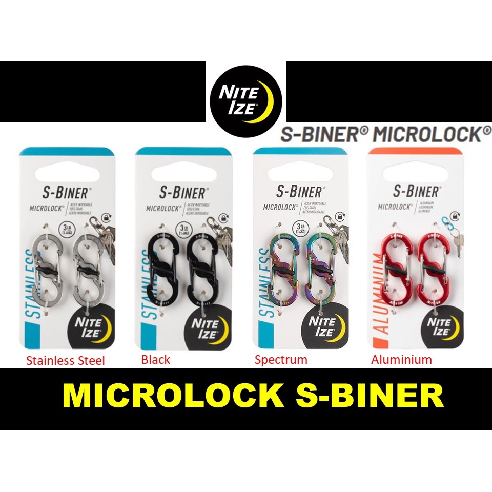Lot De 2 Porte-clés Nite Ize S-Biner MicroLock, Acier Inoxydable, Fermoir Verrouillable Noir