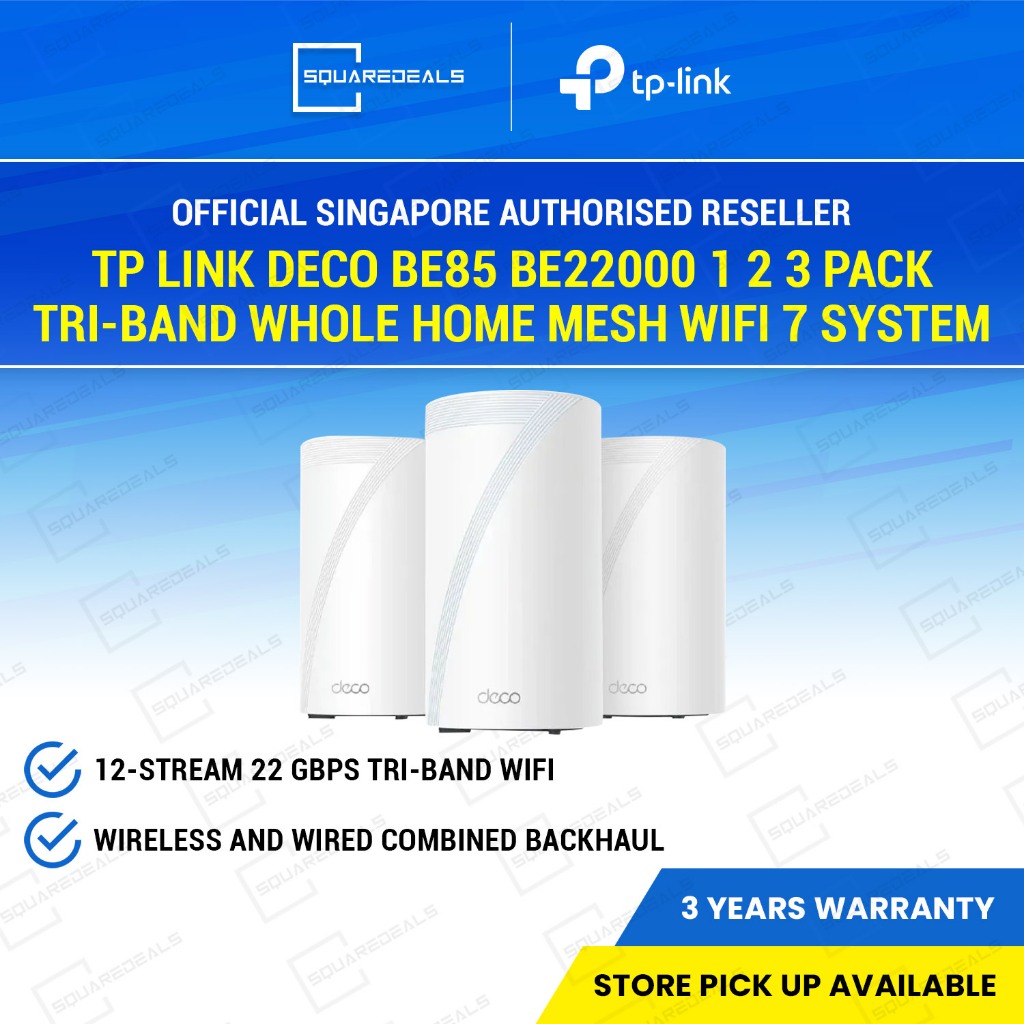 TP Link Deco BE85 BE22000 1 2 3 Pack Tri-Band Whole Home Mesh WiFi 7 ...