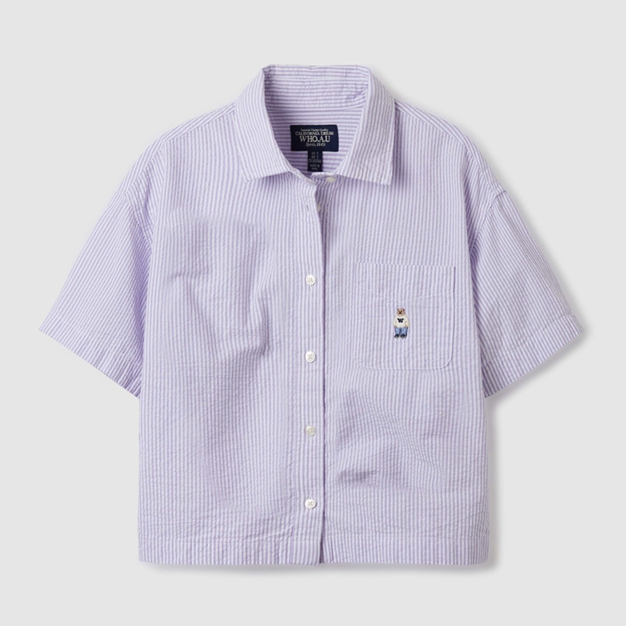 【WHO.A.U】Steve Seersucker Short Sleeve Shirts Steve Seersucker Crop Shirts(Set-up) - 후아유닷컴