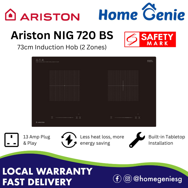 Ariston 73cm Induction Hob 2 Zones (NIG 720 BS) Plug & Play 3 Pin Plug