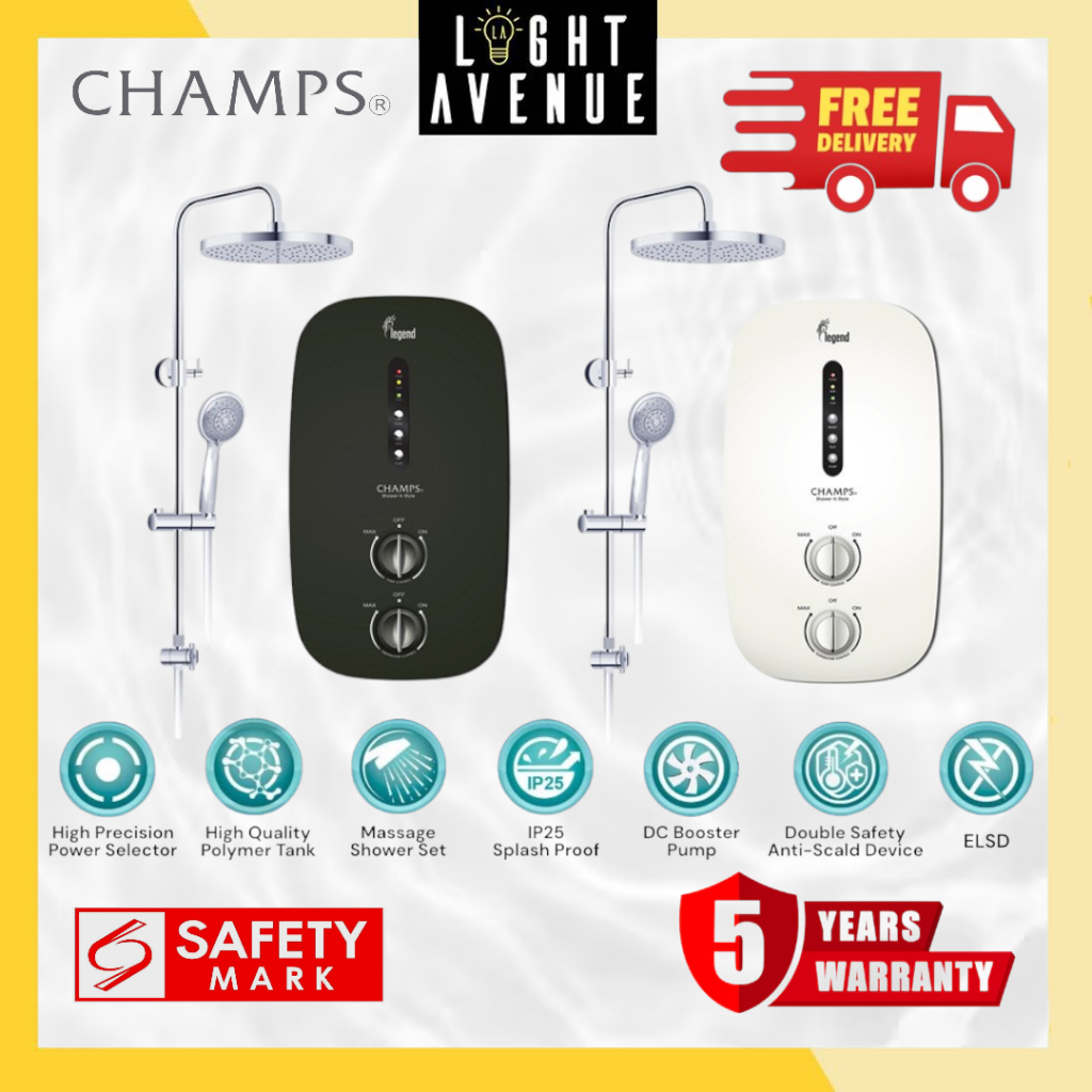 Champs Legend/Sylphy Instant Heater Shower Set + Rain-Shower (Black ...