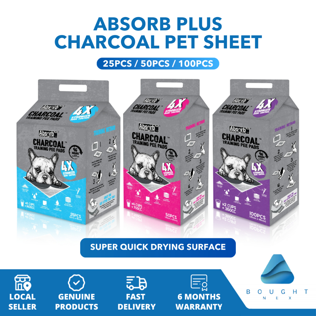 Absorb Plus Charcoal Pet Sheet 25/50/100pcs Quick Dry Pee Pad