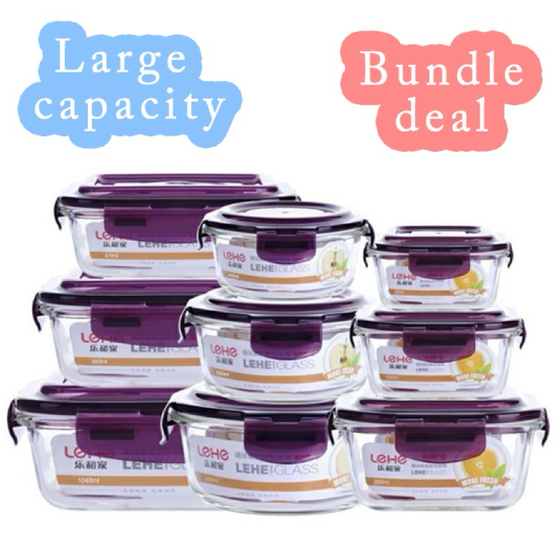 Airtight Glass Food Containers (1020ml to 3000ml) Lunch Box | Shopee ...