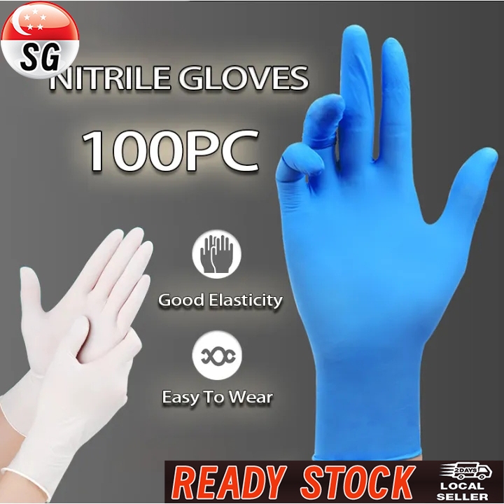 SG [Ready Stock] Premium Gloves Disposable Nitrile Gloves Powder Free 100pcs Per Box Hand Gloves
