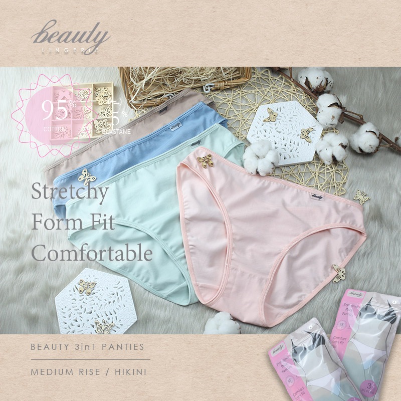 Beauty Lingerie Y31001 3in1 Panties 95 Cotton 5 Elastane