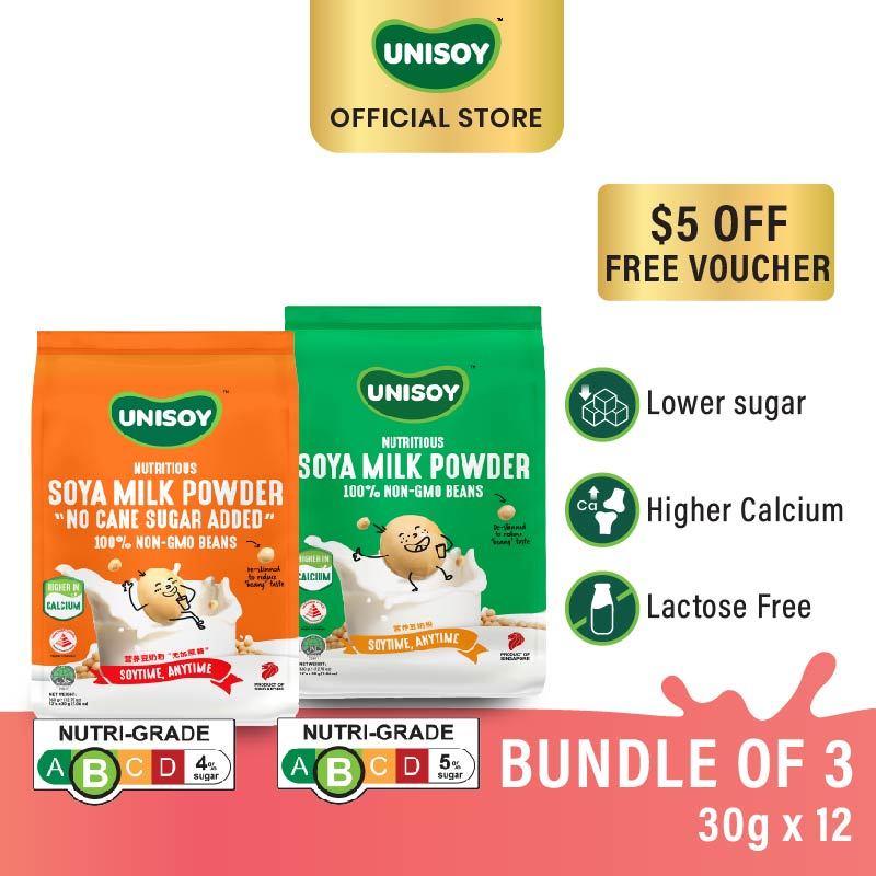 Bundle 3 UNISOY Nutritious Soy Milk Powder - No Cane Sugar | Low Sugar ...