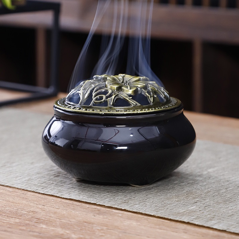 SG Seller】【雨宝林】Celadon incense burner ceramic copper cover