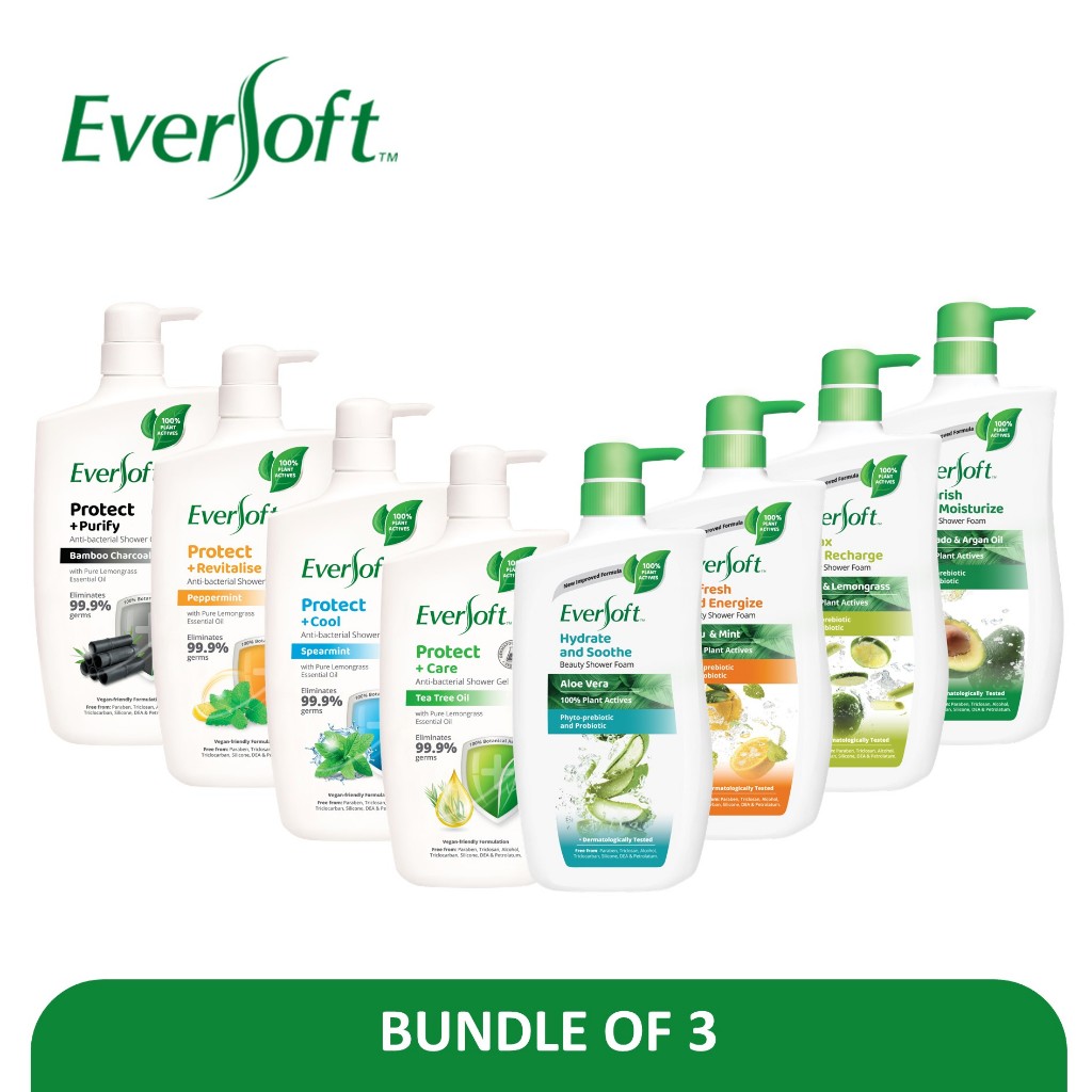 Bundle Of 3 Eversoft Botanical Extract Shower Foam 800ml950ml