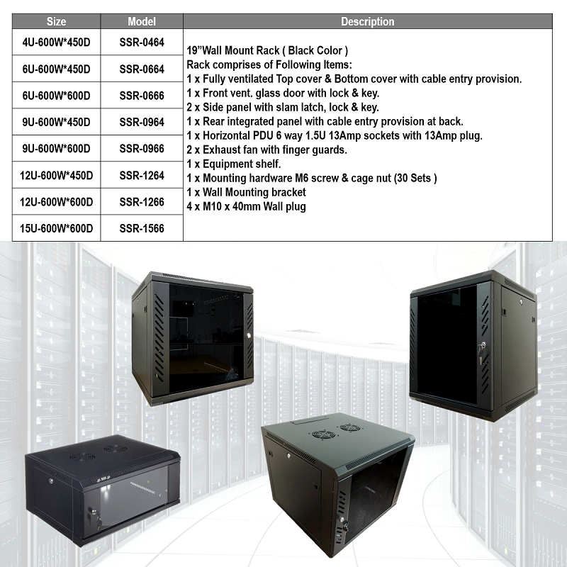 7-STAR* 6U/9U/12U/15U/18U Server Rack with 2 Fan+6 Way / 8 Way PDU ...
