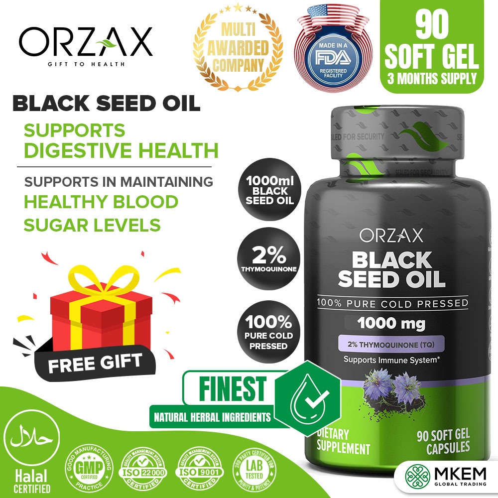 ORZAX Halal Black Seed Oil Omega 3 6 9 Healthy Hair Skin Pure Cold