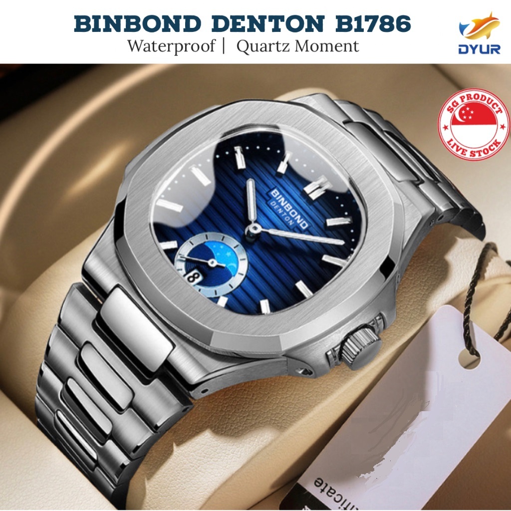 🇸🇬SG READY STOCK BINBOND DENTON B1786 Quartz Moon Phase Waterproof ...